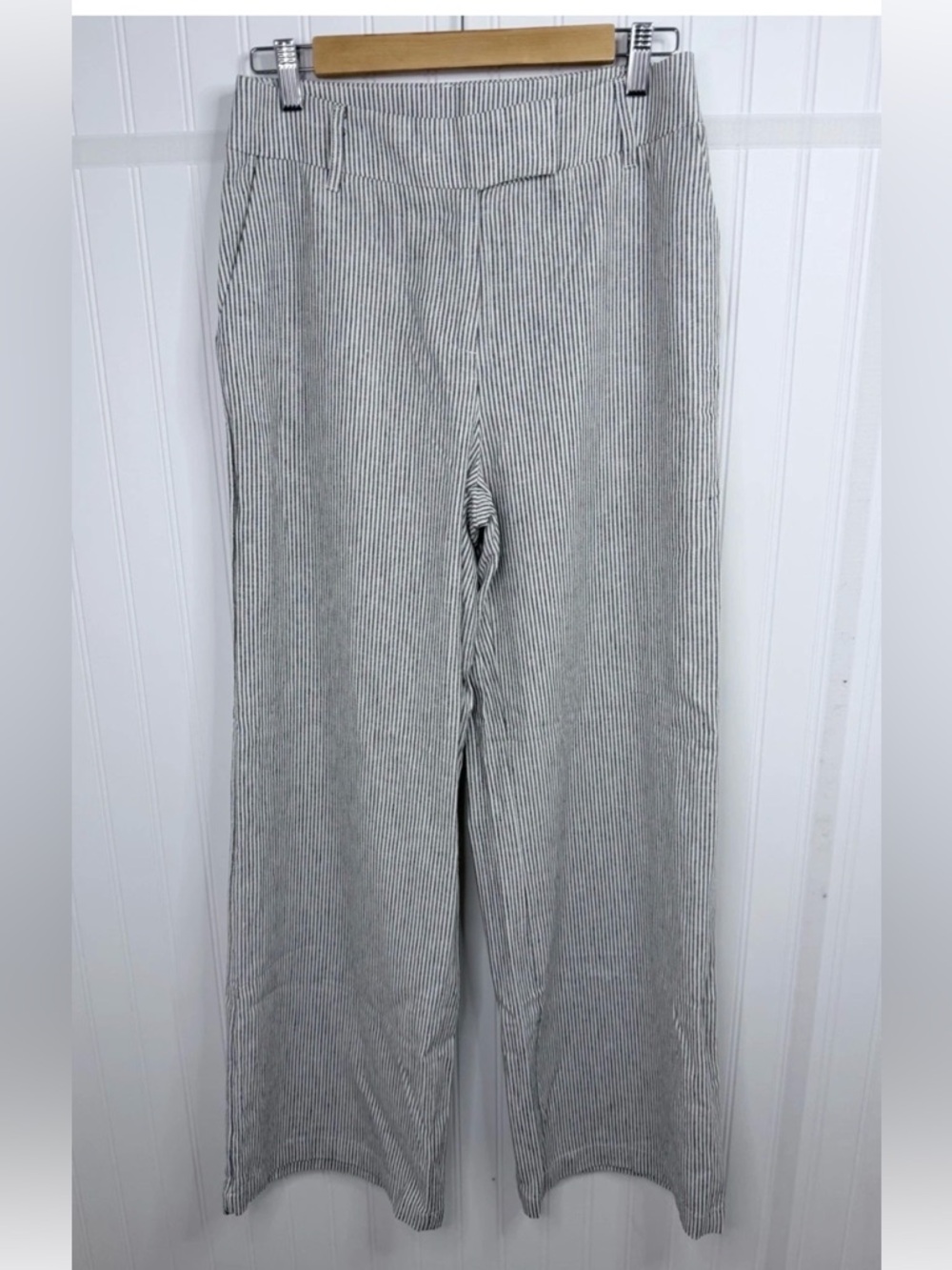 Scoop Linen Blend Wide Leg Pants Size 2 Pinstripe Lightweight Coastal Summer NWT - Picture 2 of 10